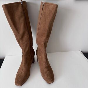 NEW Aerosoles Micah Block Heel Tobacco Faux Suede Knee High Women Boots Sz 9.5WW